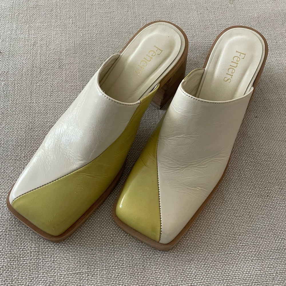 FENERS bicolor heeled mules